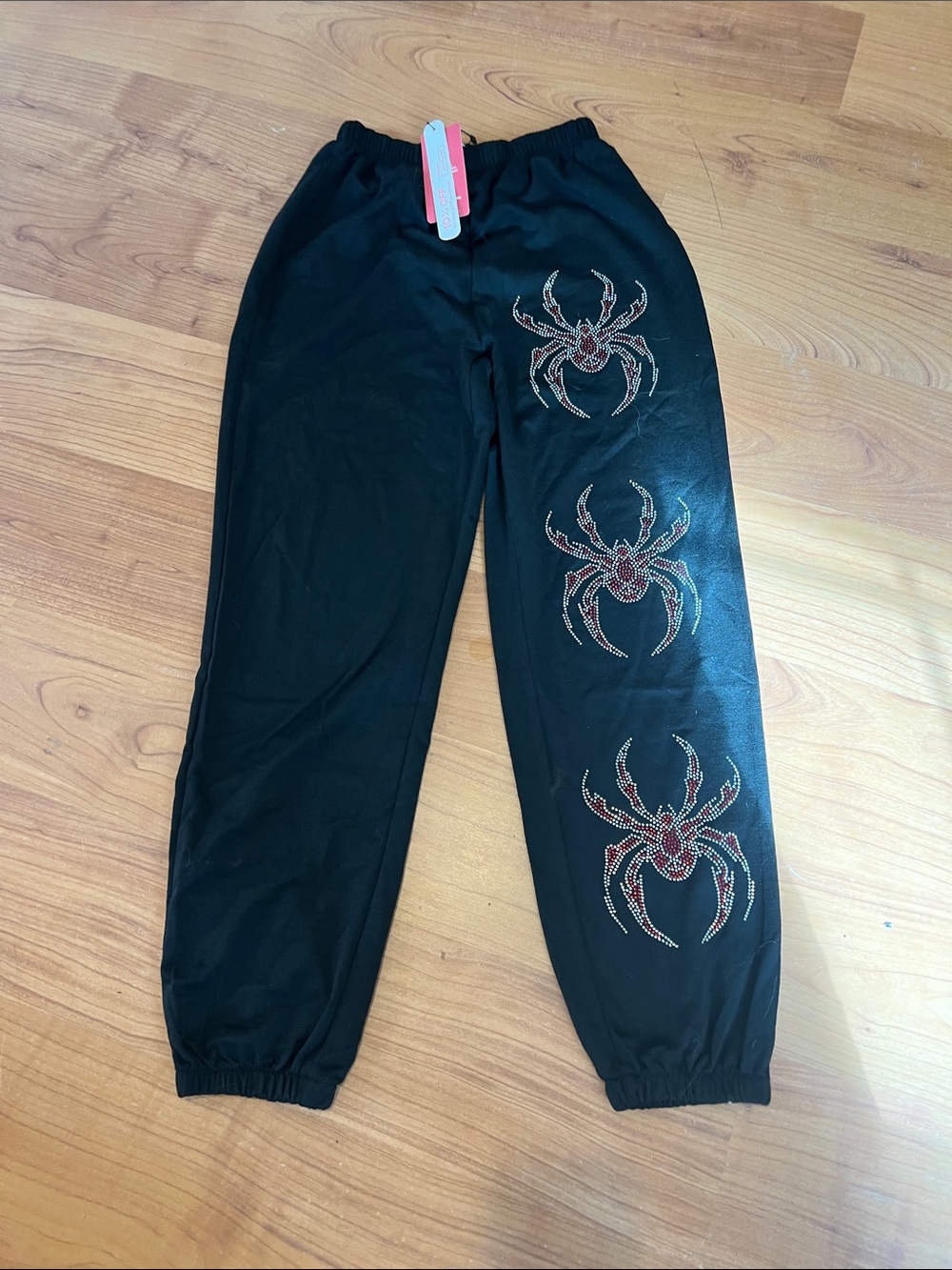 Black goth  Sweatpants with Red Rhinestone Spiders S Motif nwt